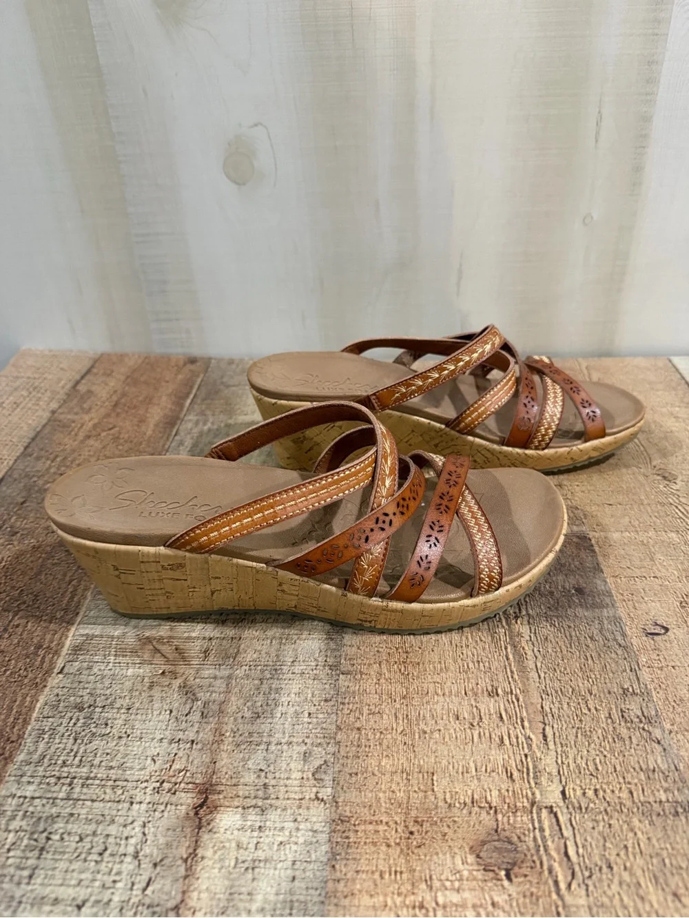 Skechers Brown Multi-Strap Wedge Sandals Size 10